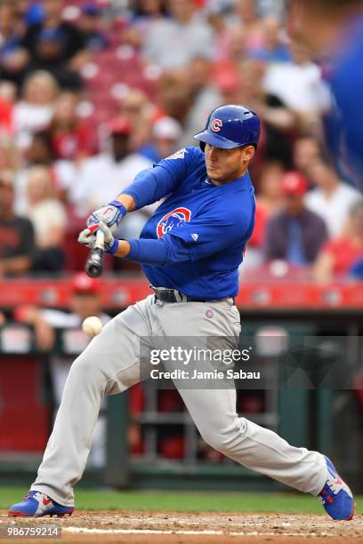Anthony Rizzo of the Chicago Cubs bats against the Cincinnati Reds at Great American Ball Park on June 22, 2018 in Cincinnati, Ohio.