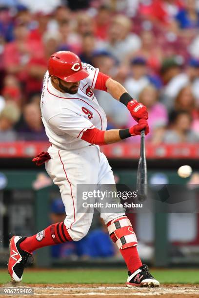 Jose Peraza of the Cincinnati Reds bats against the Chicago Cubs at Great American Ball Park on June 22, 2018 in Cincinnati, Ohio.