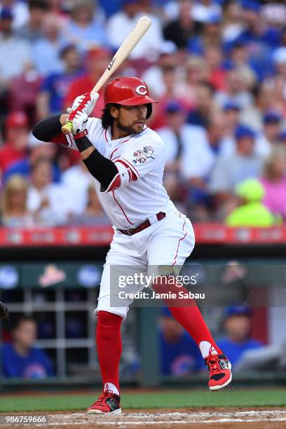 Alex Blandino of the Cincinnati Reds bats against the Chicago Cubs at Great American Ball Park on June 22, 2018 in Cincinnati, Ohio.