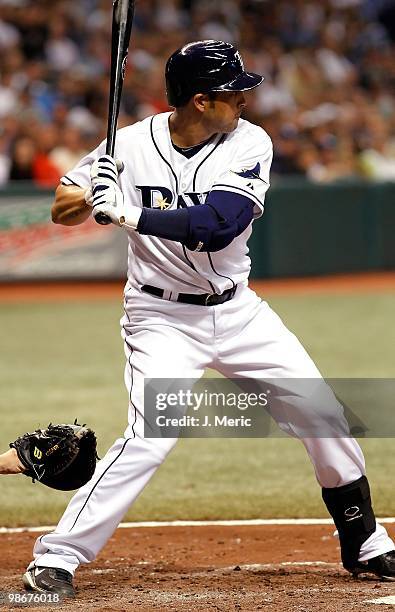 Infielder Jason Bartlett of the Tampa Bay Rays bats against the Toronto Blue Jays during the game at Tropicana Field on April 23, 2010 in St....