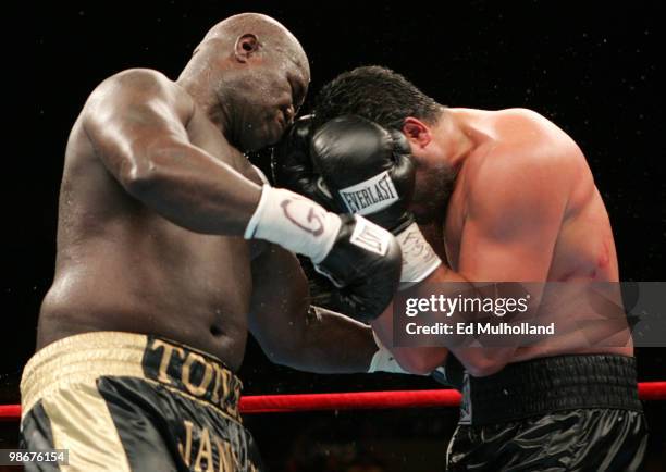 Champion John "The Quietman" Ruiz and challenger James "Lights Out" Toney trade punches during their WBA Heavyweight fight at Madison Square Garden....