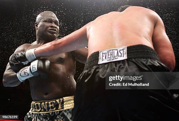 Champion John "The Quietman" Ruiz and challenger James "Lights Out" Toney trade punches during their WBA Heavyweight fight at Madison Square Garden....