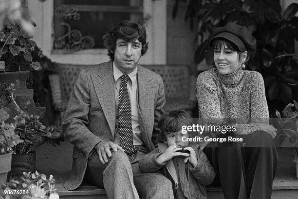 Academy Award-winning actress Jane Fonda sits on the veranda of her home with her husband, Tom Hayden, son Troy Garity, and daughter Vanessa Vadim ,...