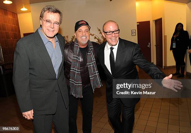 Nigel Sinclair, Billy Joel and Steve Cohen attend the "Last Play at Shea" premiere during the 9th Annual Tribeca Film Festival at the Tribeca...