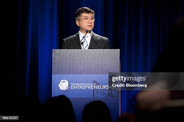 Gary Locke, U.S. Commerce secretary, speaks during the Presidential Summit on Entrepreneurship in Washington, D.C., U.S., on Monday, April 26, 2010....