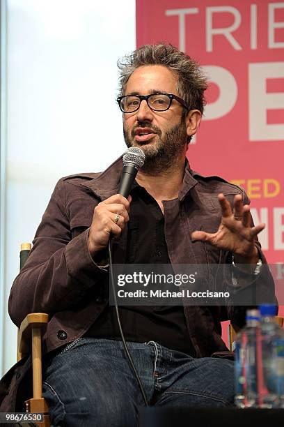 Writer/comedian David Baddiel attends the Panel & Tribeca Talks: "Pen To Paper" during the 2010 Tribeca Film Festival at Barnes & Noble Tribeca on...