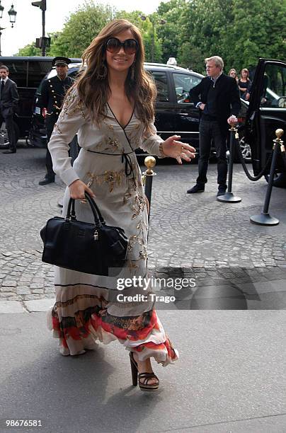 Jennifer Lopez is sighted as she arrives at Hotel Crillon on April 26, 2010 in Paris, France.
