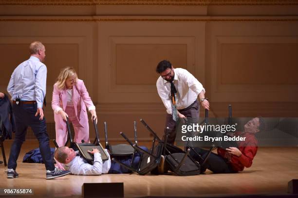 Matt Walsh, Amy Poehler, Ian Roberts, Horatio Sanz and Matt Besser perform onstage during ASSSSCAT with the Upright Citizens Brigade Live at Carnegie...