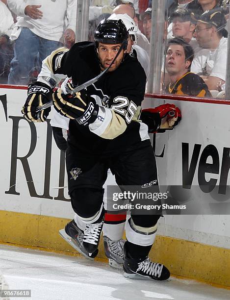 Maxime Talbot of the Pittsburgh Penguins skates against the Ottawa Senators in Game Five of the Eastern Conference Quaterfinals during the 2010 NHL...