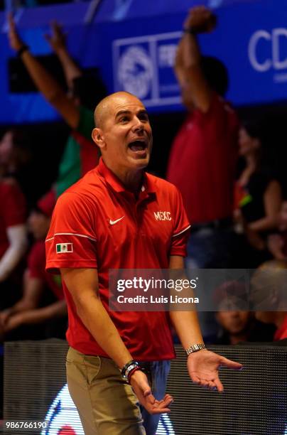 Coach of Mexico Ivan Deniz of shouts instructions to his players during the match between Mexico and USA as part of the FIBA World Cup China 2019...