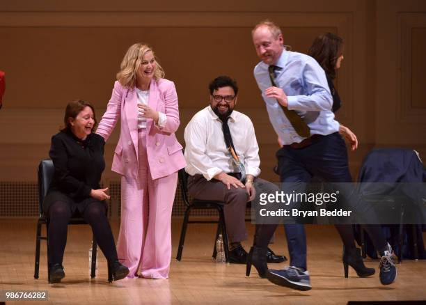 Rachel Dratch, Amy Poehler, Horatio Sanz and Matt Walsh perform onstage during ASSSSCAT with the Upright Citizens Brigade Live at Carnegie Hall...