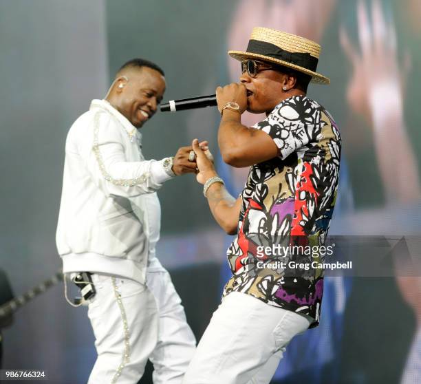Yo Gotti and Plies perform onstage during the 6th Yo Gotti Birthday Bash at FedExForum on June 28, 2018 in Memphis, Tennessee.