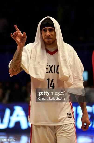 Lorenzo Mata of Mexico gestures during the match between Mexico and USA as part of the FIBA World Cup China 2019 Qualifiers at Gimnasio Juan de la...