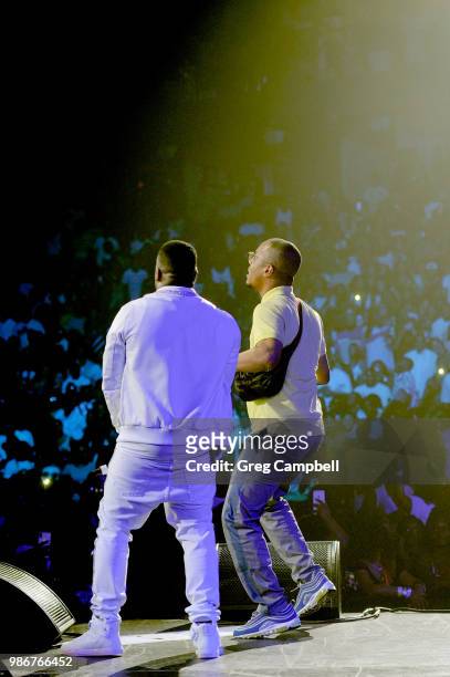 Yo Gotti and T.I. Perform onstage during the 6th Yo Gotti Birthday Bash at FedExForum on June 28, 2018 in Memphis, Tennessee.
