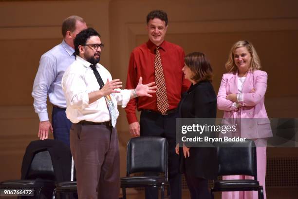 Horatio Sanz, Matt Besser, Rachel Dratch and Amy Poehler perform onstage during ASSSSCAT with the Upright Citizens Brigade Live at Carnegie Hall...