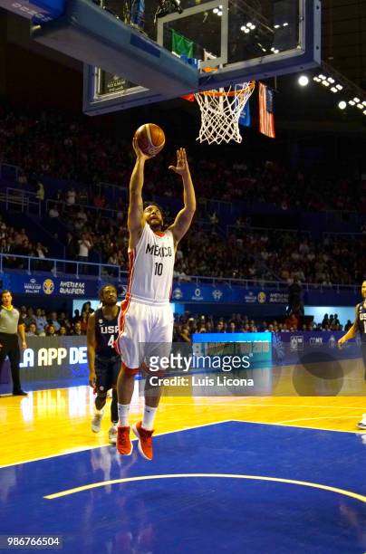 Gabriel Giron of Mexico drives to the basket during the match between Mexico and USA as part of the FIBA World Cup China 2019 Qualifiers at Gimnasio...