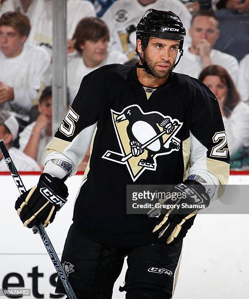 Maxime Talbot of the Pittsburgh Penguins skates against the Ottawa Senators in Game Five of the Eastern Conference Quaterfinals during the 2010 NHL...
