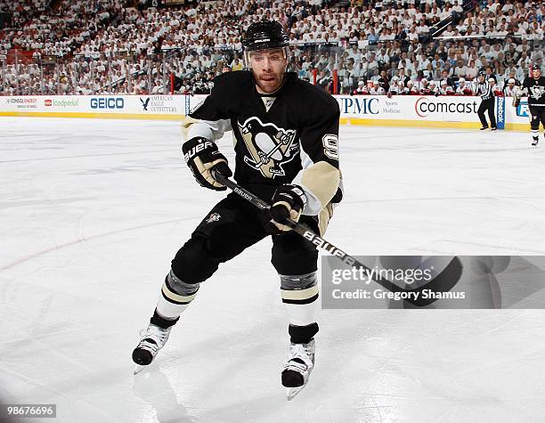 Pascal Dupuis of the Pittsburgh Penguins skates against the Ottawa Senators in Game Five of the Eastern Conference Quaterfinals during the 2010 NHL...