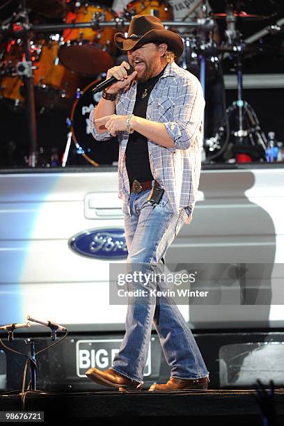 Musician Toby Keith performs during day 2 of Stagecoach: California's Country Music Festival 2010 held at The Empire Polo Club on April 25, 2010 in...