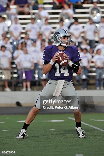 Quarterback Carson Coffman of the Kansas State Wildcats threw for 440-yards and 7 touchdowns during the Wildcats spring game on April 24, 2010 at...