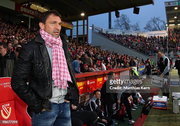 Head coach Claus-Dieter Wollitz of Cottbus is seen prior to the Second Bundesliga match between FC Energie Cottbus and 1.FC Union Berlin at Stadion...