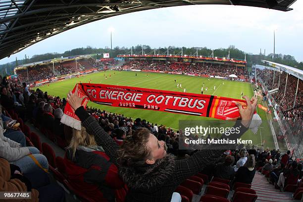 General view prior to the Second Bundesliga match between FC Energie Cottbus and 1.FC Union Berlin at Stadion der Freundschaft on April 26, 2010 in...