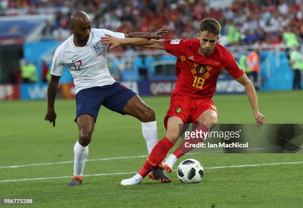Fabian Delph of England vies with Adnan Januzaj of Belgium during the 2018 FIFA World Cup Russia group G match between England and Belgium at...