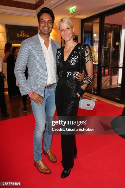 Natascha Gruen and her boyfriend Param Multani during the opening night of the Munich Film Festival 2018 reception at Hotel Bayerischer Hof on June...