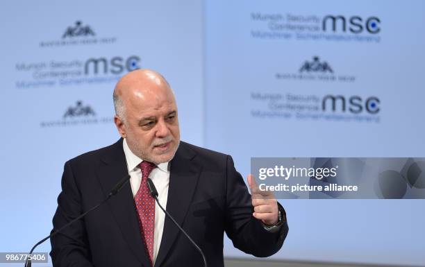 Haider al-Abadi, Prime Minister of Iraq, delivers a speech at the 54th Munich Security Conference in Munich, Germany, 16 February 2018. More than 500...