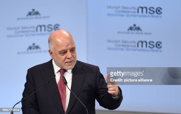 Haider al-Abadi, Prime Minister of Iraq, delivers a speech at the 54th Munich Security Conference in Munich, Germany, 17 February 2018. More than 500...