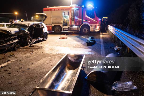 The car involved in the accident with a white van along the freeway Ss106 during which the driver,, 75-year-old Vincenzo Balbi, died. Firefighters...