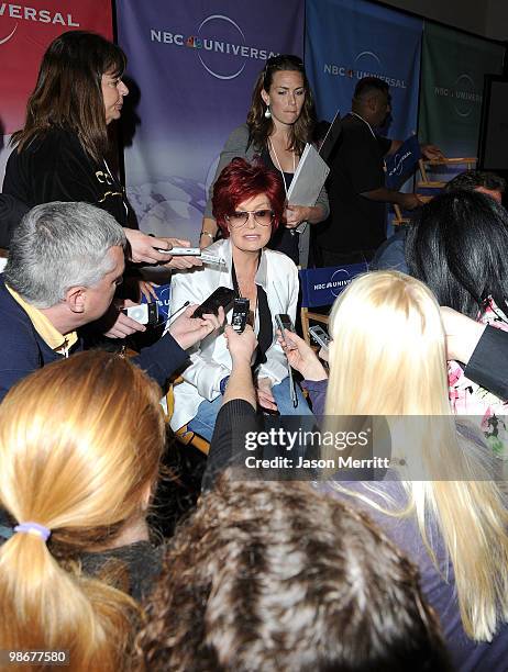 Judge Sharon Osbourne talks with reporters at the NBC Universal Summer Press Day on April 26, 2010 in Pasadena, California.