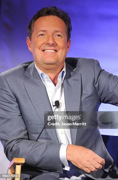 Judge Piers Morgan talks with reporters at the NBC Universal Summer Press Day on April 26, 2010 in Pasadena, California.