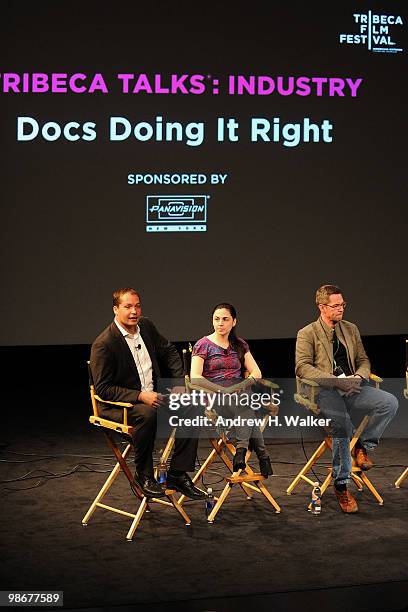 Producer/director Jon Small, filmmaker Alexandra Codina and director Michael Madsen speak during Tribeca Talks Industry: Documentary during the 2010...