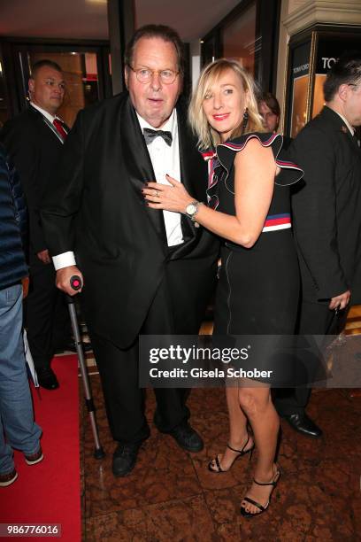 Ottfried Fischer and his girlfriend Simone Brandlmeier during the opening night of the Munich Film Festival 2018 reception at Hotel Bayerischer Hof...