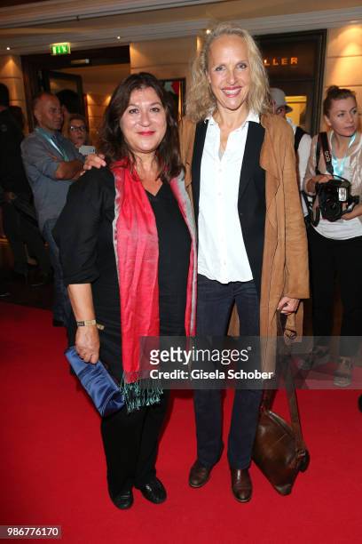 Eva Mattes and Juliane Koehler during the opening night of the Munich Film Festival 2018 reception at Hotel Bayerischer Hof on June 28, 2018 in...