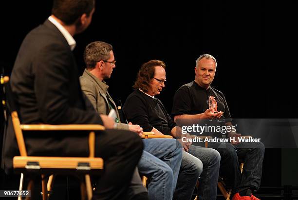The Hollywood Reporters' Georg Szalai, director Michael Madsen, director Jon Small and director Thorkell Hardarson speak during Tribeca Talks...