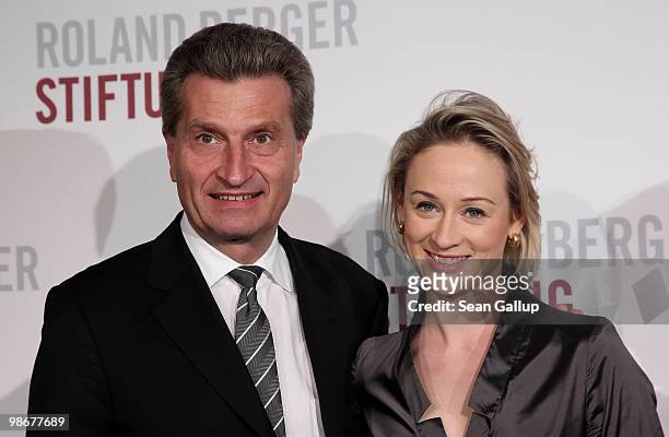 Baden-Wuerttemberg governor Guenther Oettinger and his wife Inken attend the Roland Berger Award for Human Dignity 2010 at the Konzerthaus am...