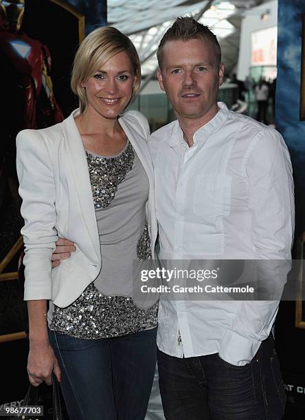 Presenter Jenni Falconer with her husband James Midgley attend the 'Iron Man 2' VIP screening at the Vue cinema Westfield on April 26, 2010 in...