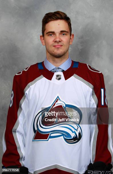 Martin Kaut poses for a portrait after being selected sixteenth overall by the Colorado Avalanche during the first round of the 2018 NHL Draft at...