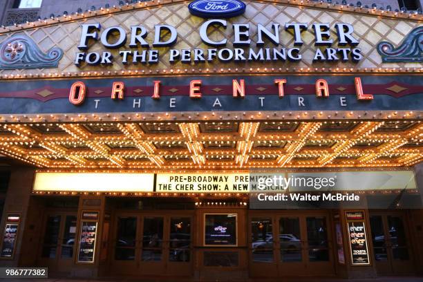 Theatre Marquee for the Opening Night Premiere of 'The Cher Show' at the Oriental Theatre on June 28, 2018 in Chicago.