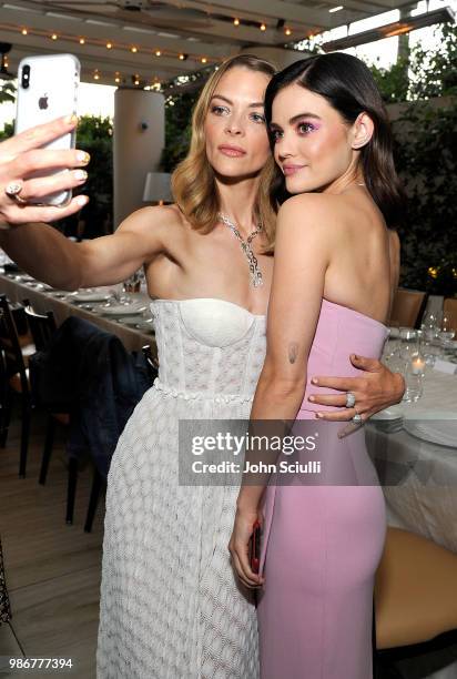 Actors Jaime King and Lucy Hale attend Haute Living's celebration of Lucy Hale's cover with Real is a Diamond at the Waldorf Astoria Beverly Hills on...