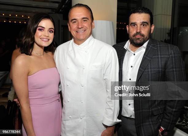 Actress Lucy Hale, Chef Jean-Georges Vongerichten and Co-founder,of Haute Living Media Group, Seth Semilof attend Haute Living's celebration of Lucy...