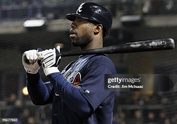Jason Heyward of the Atlanta Braves waits to bat against the New York Mets on April 25, 2010 at Citi Field in the Flushing neighborhood of the Queens...