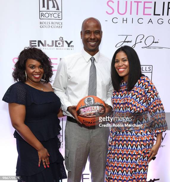 Erika Janee Jordan, Quentin Richardson and Joy Glover attend Suite Life Welcome The BIG 3 NBA Veterans To Chicago at Perillo Rolls Royce on June 28,...