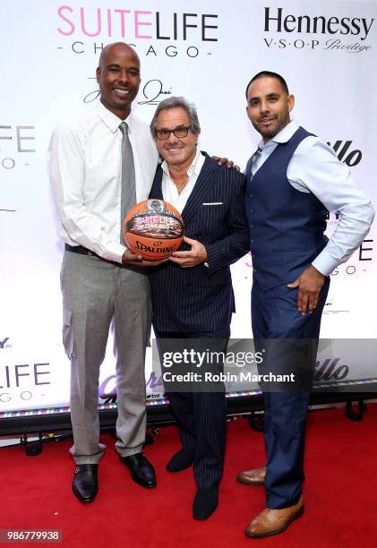 Quentin Richardson, Joe Perillo and Cesar Marin attend Suite Life Welcome The BIG 3 NBA Veterans To Chicago at Perillo Rolls Royce on June 28, 2018...