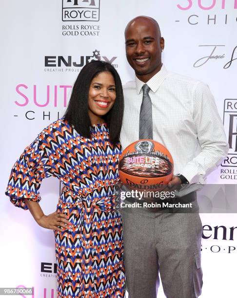 Joy Glover and Quentin Richardson attend Suite Life Welcome The BIG 3 NBA Veterans To Chicago at Perillo Rolls Royce on June 28, 2018 in Chicago,...