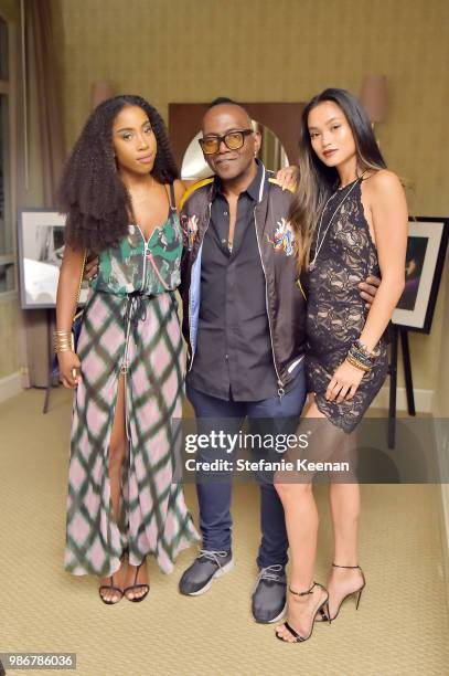 Sevyn Streeter, Randy Jackson and Sharina Gutierrez attend Diesel Presents Scott Lipps Photography Exhibition 'Rocks Not Dead' at Sunset Tower on...