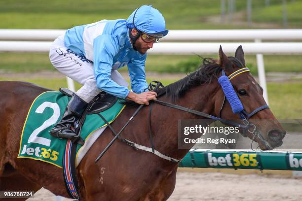 Clear Signal ridden by Damien Oliver wins the J.T Dixon BM70 Handicap at Geelong Synthetic Racecourse on June 29, 2018 in Geelong, Australia.