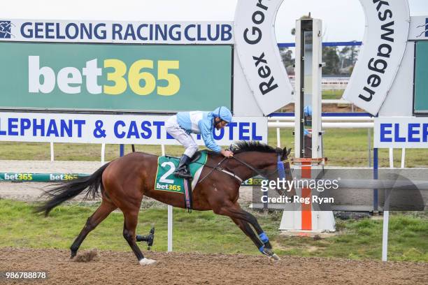 Clear Signal ridden by Damien Oliver wins the J.T Dixon BM70 Handicap at Geelong Synthetic Racecourse on June 29, 2018 in Geelong, Australia.